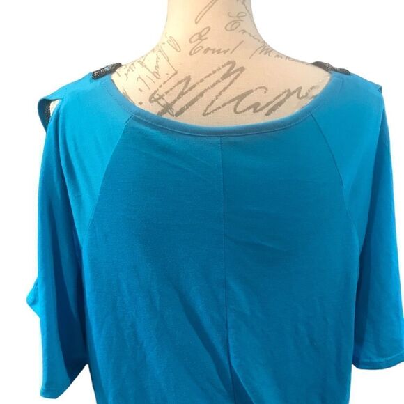 Faded Glory Blue Cold Shoulder Top Plus Size 3X - Picture 7 of 10